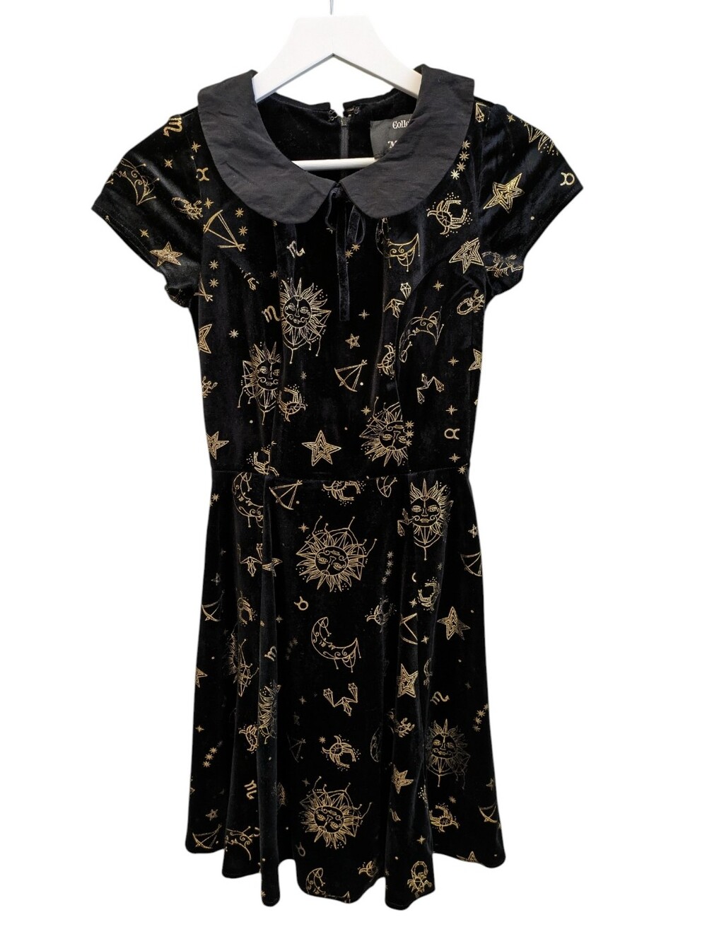 ModCloth Collectif Florence Velvet Skater Dress XS Celestial Zodiac Peter Pan